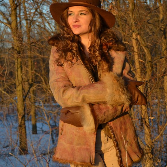 Italian suede shearling sheepskin winter coat tan black beige brown Medium Large